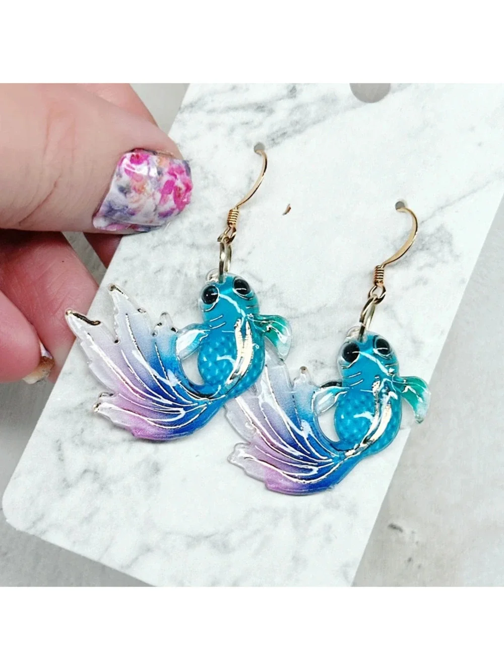 5335mc. Plastic Fish Earrings Teal